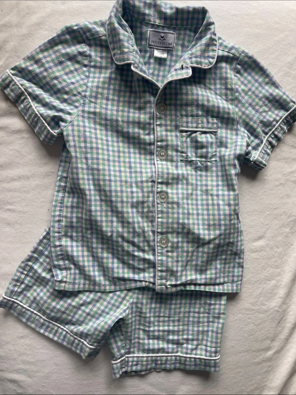 PETITE PLUME Boys' SIZE 4-6 Green & Blue Plaid Short Pajama Set
